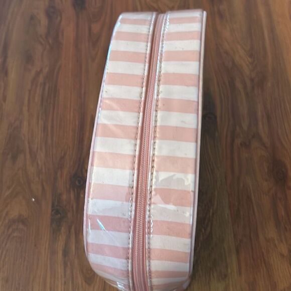 Victoria’s Secret Pink white striped clear makeup case cosmetic case pouch large - Picture 2 of 5